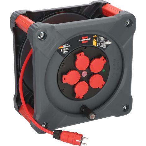 Brennenstuhl Professional KA 3210 5 IP44 avvolgicavo da cantiere (33 m cavo H07BQ-F 3G2,5 in rosso, 5 prese, uso in cantiere e uso esterno permanente, Made in Germany)