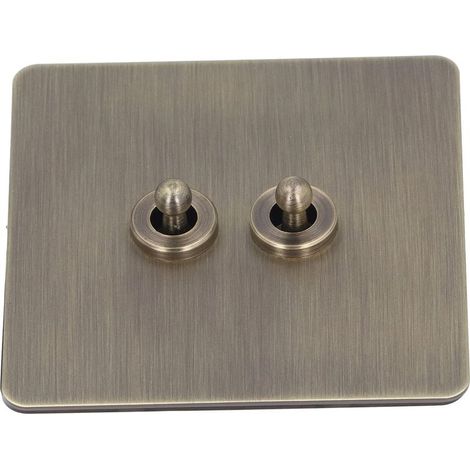 Zweiwege-Wippschalter, Edelstahlfront, Antikbronze-Optik, Doppel-Wippschalter mit breitem Anwendungsbereich für Wohnzimmer, Schlafzimmer, Büro (1/5)