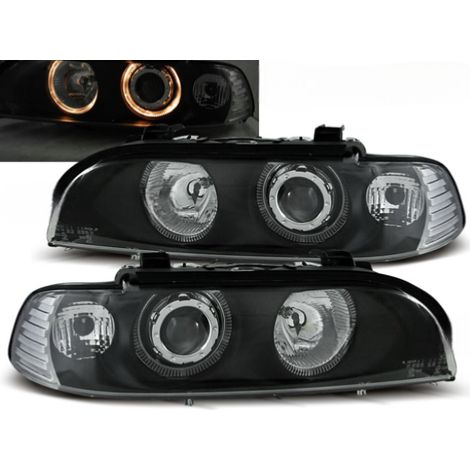 Paire de feux phares BMW serie 5 E39 de 1995 a 2003 angel eyes noir-27361202 (1/2)