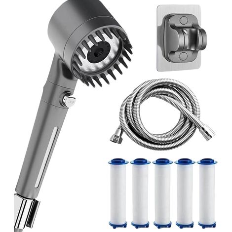 Pommeau de Douche Haute Pression, Pommeau Douche avec Filtre Anti Calcaire, Douchette Economie Deau 4 Types de Jets avec Bouton D'arrêt D'eau (1/5)