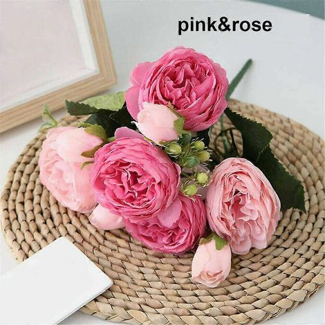 Fleurs artificielles, décoration de mariage, articles ménagers, soie, ameublement, pivoines, fausses roses, uniquesrose rouge (1/5)