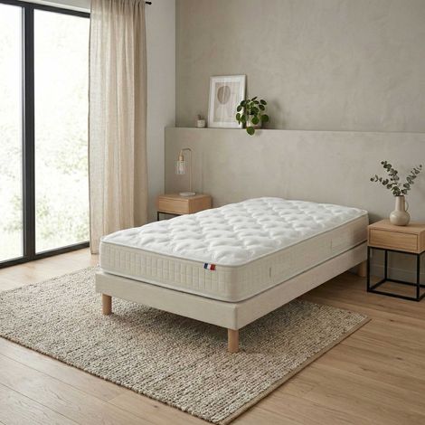 Ensemble matelas 100% latex H18 78kg/m3 sommier en kit beige 90 x 190 (1/5)