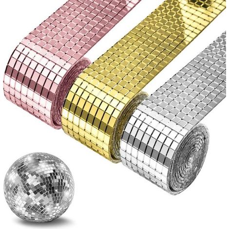 Piastrelle a mosaico autoadesive, 3 pezzi (4 x 100 x 0,1 cm), mini adesivi a specchio in vetro quadrato da 5 x 5 mm per lavori fai da te, sfere da discoteca, (1/5)