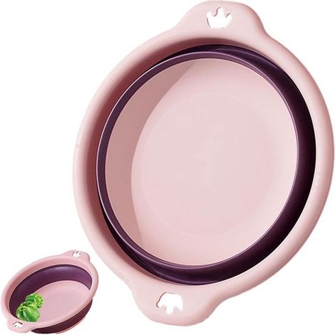 Recipiente plegable para lavar platos - Fregadero portátil - Para lavar verduras - Diseño que ahorra espacio - 32 x 32 x 9 cm - Rosa claro (1/5)