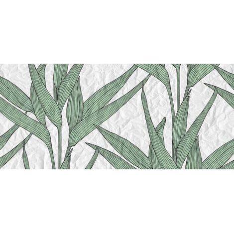 Papier peint panoramique cuisine original Tapisserie panoramique salon design effet froissé Papier peint panoramique blanc & vert motif feuille (1/3)