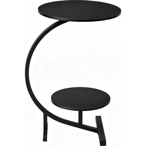 Tavolino rotondo a doppio piano in MDF e metallo nero, 66 cm (1/5)