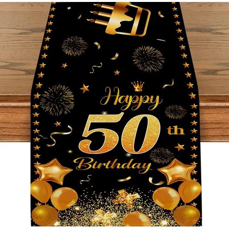 Tischläufer 50. Geburtstag Schwarz Gold 180x35cm für Damen und Herren