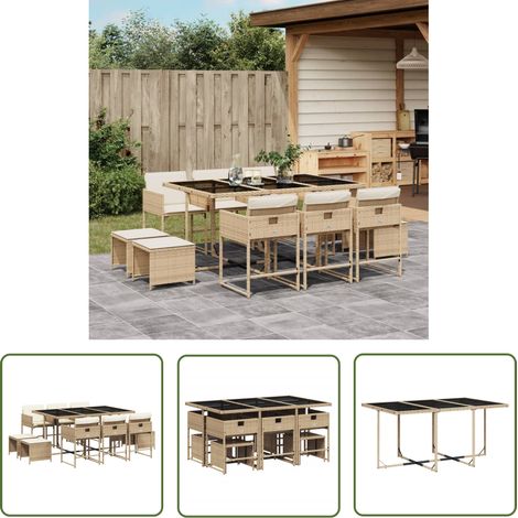 vidaXL Ensemble à manger de jardin et coussins 11 pcs beige poly rotin (1/5)
