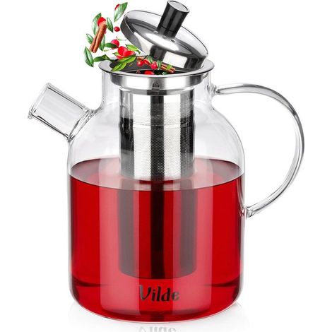 Théière avec infuseur, en verre résistant à la chaleur, 1,5 L (1/5)