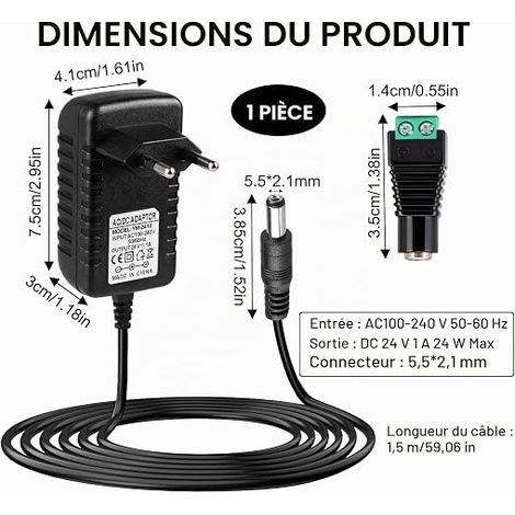 24V 1A Power Supply for LED Strips, CCTV Camera, Routers, TV Box (1/4)