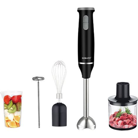 Mixeur 5-en-1 – Moteur Puissant 800W, 2 Vitesses, Fouet & Lames en Acier Inoxydable, Bol Hachoir de 500ml, Mixeur à Main Multifonction pour Fouetter, Mélanger & Hacher, Crème. (1/5)