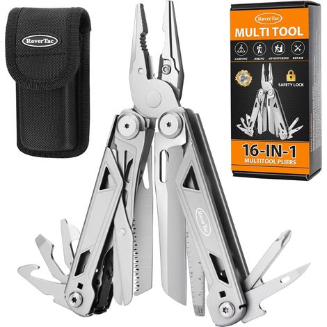 Pince multi-outils Couteau de poche multi-outils 16-en-1 Multitool Knife Tactical EDC Gear Pince à ressort Ciseaux Couteau Coupe-fil/Scie Ouvre-bouteille Tournevis Multitool de poche (1/5)