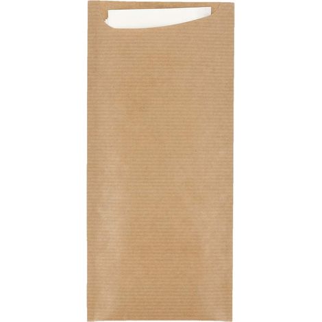 Sacs Couverts + Serv. Blanche 80+10Pe G/M2 8,5X19,5 Cm Naturel Kraft Vergé - 250 unités (1/4)