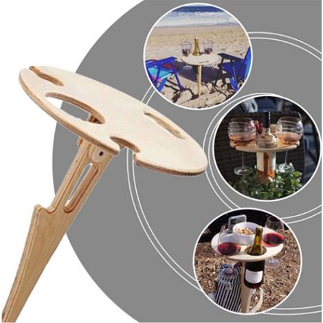 Table à vin pliante portable d'extérieur pour jardin, pelouse ou pique-nique, casier à vin en bois, table ronde (1/5)