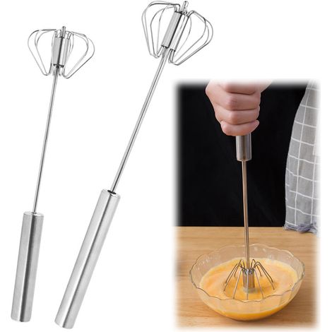 Ensemble de deux batteurs à œufs en acier inoxydable, batteur à œufs, batteur à billes, batteur à œufs rotatif en acier inoxydable