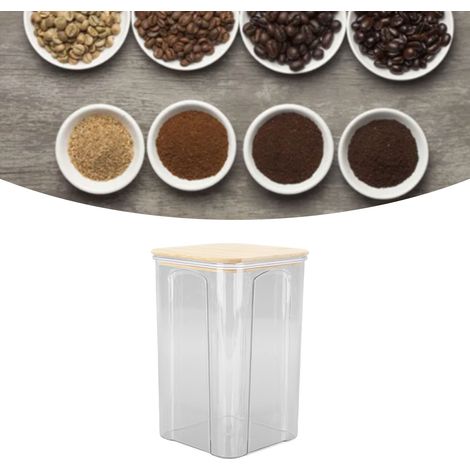 Bocal de conservation hermétique de 1400 ml pour céréales, grains de café, en plastique transparent avec couvercle en bambou, boîte de rangement pour la cuisine (1/5)