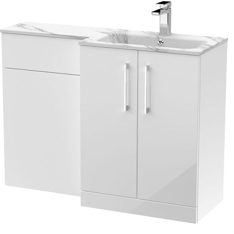 Bramshall Contemporary 2 Door Right-Hand Floor Standing Combination Unit with Stone Basin, Gloss White, 1100mm (1/4)