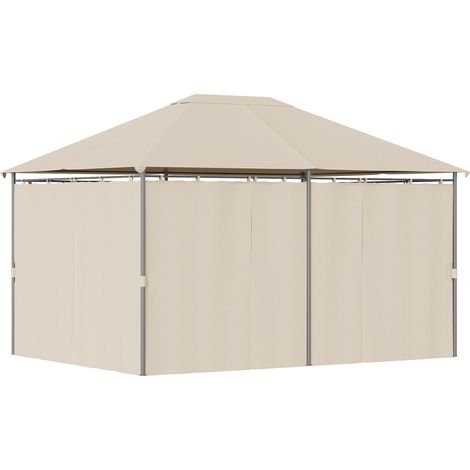 Gazebo da Giardino 4x3m con 6 Tende Rimovibili, Struttura in Metallo, Telo in Poliestere Beige