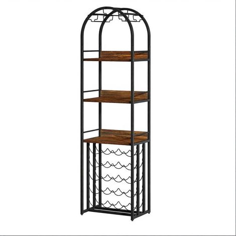 Portabottiglie da terra in metallo e MDF nero e marrone rustico, fino a 30 bottiglie (1/5)