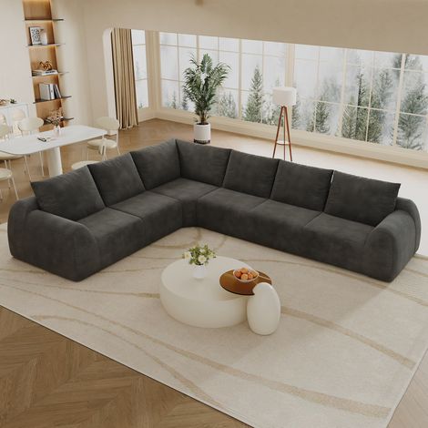 Canapé d’angle panoramique en L 6 places 334 cm - canapé compressé sans montage - mousse haute élasticité - tissu chenille - salon - Gris foncé