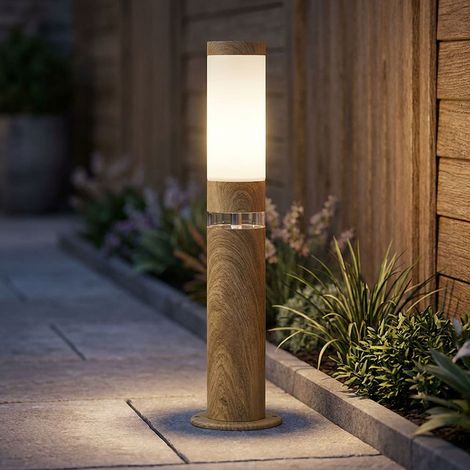 Sockelleuchte Außen rund Sockellampe Aussenbereich Edelstahl Terrassen Standleuchte, Holz Optik mit Deko LED, 1x E27, DxH 11,7 x 50 cm (1/5)