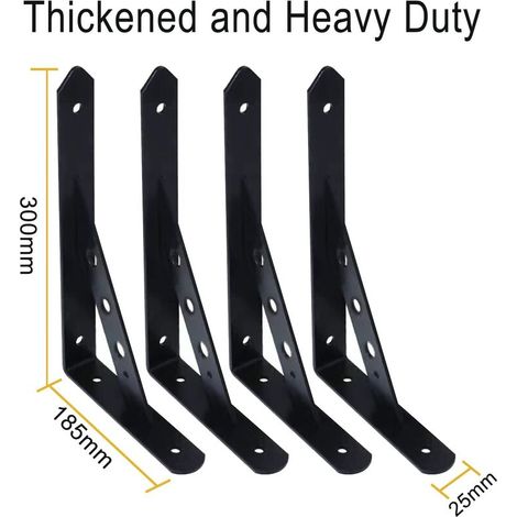 royaluxe - 4 Packs equerre etagere murale,300mm equerre metal charge lourde,Noir support etagere murale de Triangulaires,equerre fixation murale de 90 Degrés,équerre étagère Industrielle Pour Cuisine (1/5)