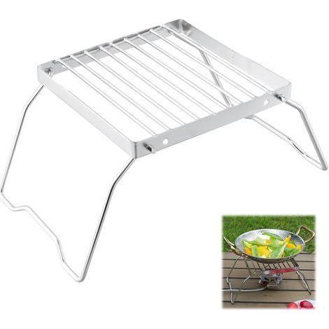 Parrilla plegable, soporte de camping portátil de acero inoxidable, soporte de fogata ultraligero para barbacoa, camping, senderismo y asados (1/5)