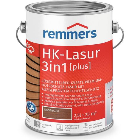 Remmers HK-Lasur 3in1 [plus] nussbaum, matt, 2,5 Liter, Holzlasur, Premium Holzlasur außen, 3fach Holzschutz mit Imprägnierung + Grundierung + Lasur