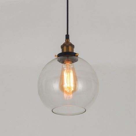 Lampadario a Sospensione Vintage Industriale Lampada a Sospensione in Vetro Sferico Lampada da Soffitto Diametro 20 cm Trasparente