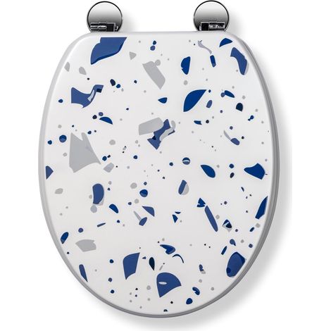 Croydex Blue Terrazzo Print Toilet Seat with Flexi-Fix Hinges & Antibacterial Coating (1/5)