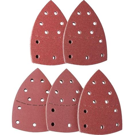 Confezione da 50 fogli abrasivi per levigatura, 105 x 152 mm, abrasivi triangolari con 11 fori, grana 10 x P60/P80/P120/P180/P240, per levigatrici Delta e multi-levigatrici, marrone.