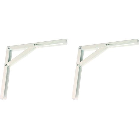 2x Equerre pliante longueur d'épaule 300mm en acier support étagère table bar Console Escamotable Pliable Décoration Multifonction Maison, blanc (1/5)