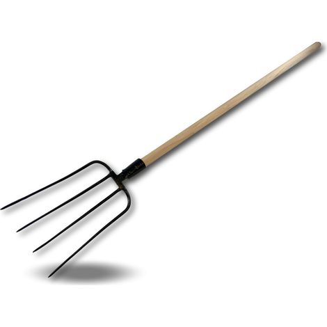 Fourche 4 dents fines Manche 120 cm en bois Tête acier forgé Fumier foin - Quantité x 1 - Fourche 4 dents fines (1/5)
