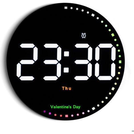 Bardusch - Horloge Numérique Murale 25cm LED - Aiguille Seconde Colorée/Date/Température - pour bureau, maison, école et salle de sport (1/4)