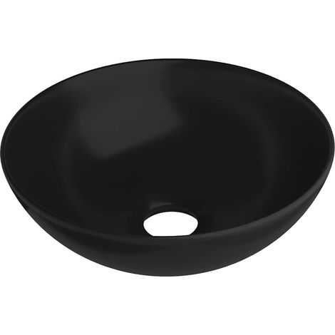 vidaXL Lavabo de cuarto de baño redondo cerámica negro mate (1/2)