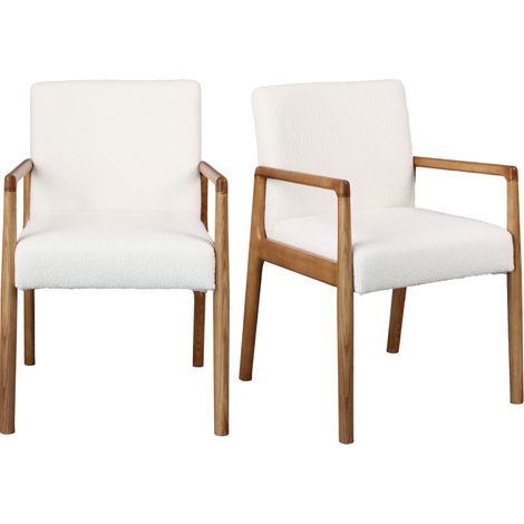 ALBAN-Fauteuil de table en Frêne naturel et tissu Curly Ecru (x2) (1/5)