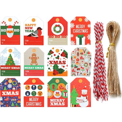 Étiquettes cadeaux de Noël en papier kraft (200 pièces) pour emballage cadeau de Noël à faire soi-même (200 pièces - 10 modèles) (1/3)