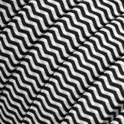 Creative-Cables Cavo elettrico piatto per catenaria, 25 m, Bianco-Nero ZigZag CZ04, tessuto effetto seta