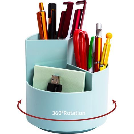 Schreibtisch-Stifthalter, um 360° drehbarer Stiftehalter mit 3 Fächern, blau (1/5)