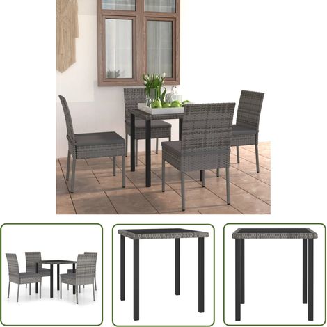 The Living Store Ensemble à manger de jardin 5 pcs Résine tressée Gris - Salon De Jardin - Meubles De Jardin - Ensemble Salon De Jardin - Table Et Chaises - Résine Tressée (1/5)