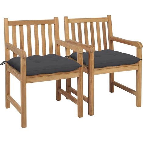 vidaXL Sillas de jardín 2 uds madera de teca y cojines gris antracita (1/4)