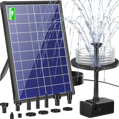 1 Pompe Solaire Bassin, Silencieuse 7.5W, 10 Buses, Tuyau Inclus, Pour Bain D'oiseaux Et Petit Étang