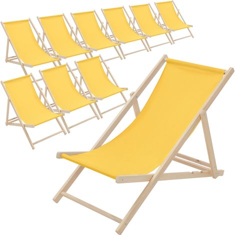 ECD Germany Set di 10 Sedie a Sdraio Gialle in Legno di Pino fino a 120 kg Schienale Regolabile 3 Posizioni Lettino Prendisole da Esterno per Spiaggia Sdraiette Sedia Pieghevole Giardino Piscina
