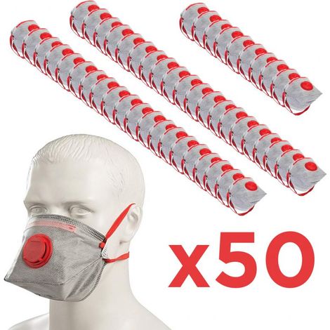 Pack 50 Masques FFP3 Mieux que FFP2 Pliable en 149 avec Valve d'Expiration - Protection contre les poussières, fibres et brouillards aqueux non-toxiques (1/5)