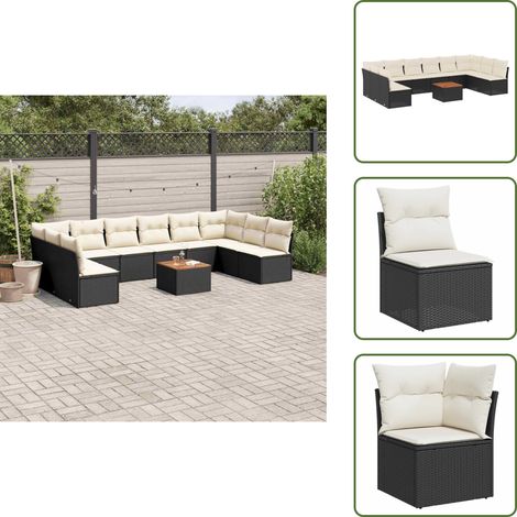 11-tlg. Garten-Sofagarnitur mit Kissen Schwarz Poly Rattan - Gartenmöbel Set - Outdoor Möbel - Rattan Sofa - Lounge Set - Esstisch (1/5)