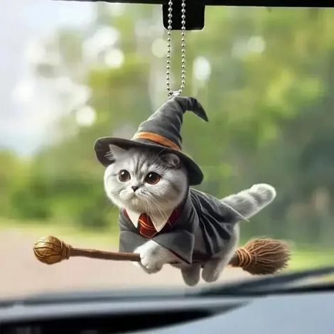 Pendentif de rétroviseur en forme de chat mignon pour intérieur de voiture, ornement réaliste à suspendre pour animal de (1/4)