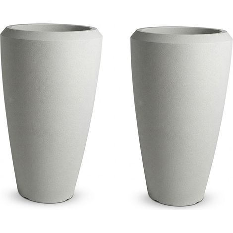 Set 2 Vasi Alti Cilindrici in HDPE Beige Effetto Grafite H 86 Coppia Fioriere Moderne da Interno ed Esterno Resistenti con Foro di Scolo e Tappino COLONNE D'ARREDO