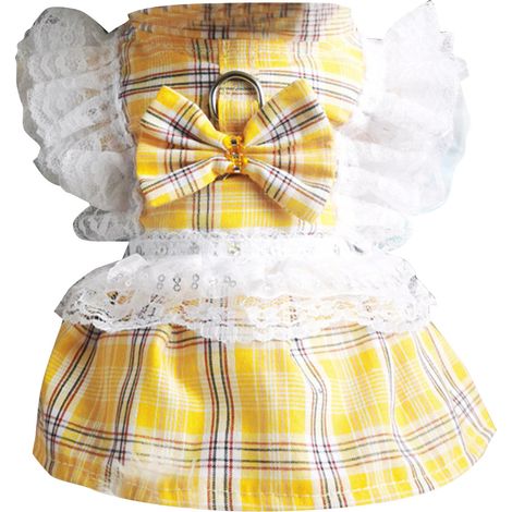 Vêtements pour animaux de compagnie avec nœud papillon élégant mignon style princesse robe en peluche pour petits chiens printemps automne jaune M (1/5)