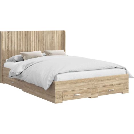 Bed Frame with Storage and Headboard Sonoma Oak Engineered Wood vidaXL (1/5)