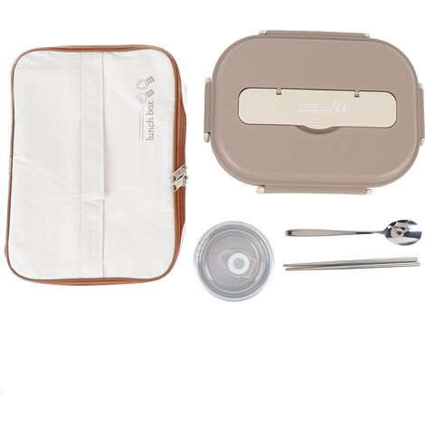 Boîte Déjeuner 316 Inox 1500ml Portable avec Bol Soupe Cuillère Baguettes Sac – Multi Compartiments Réutilisable Aliments Travail, Couleur Café (1/5)